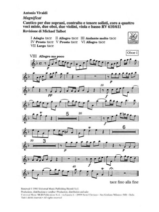 Magnificat Set Instrumental Ed. Critique RV 610/611 - VIVALDI